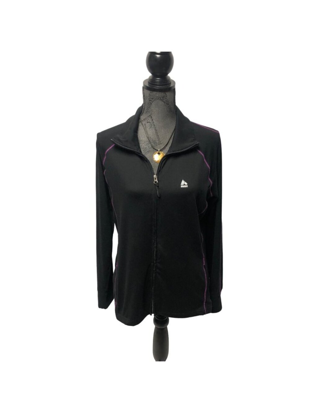 RBX Black Full Zip Jacket Womens Sz Large Purple Stitching Athleisure Sweatshirt